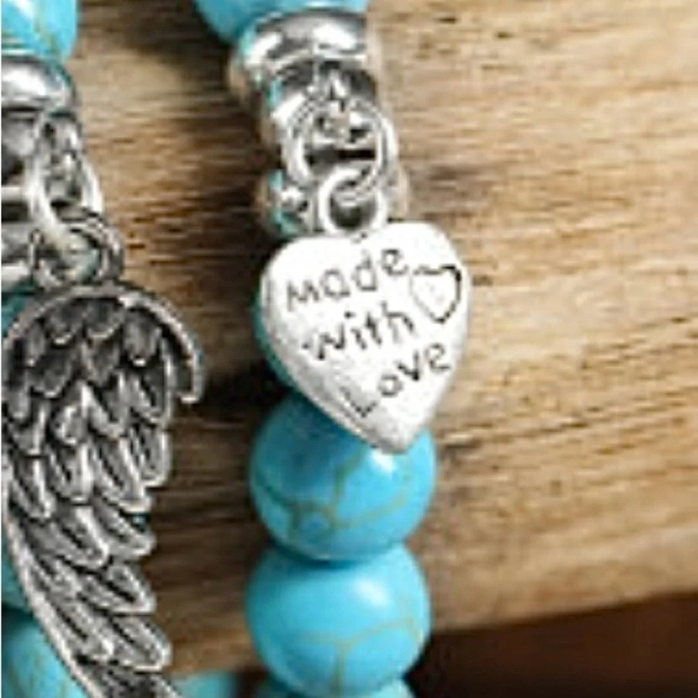 Boho Festival Heart Pendant‎ Turquoise Western Bead Bracelet, NWT